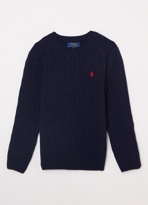 Ralph Lauren Kabelgebreide trui in kasjmierblend - voorkant 2 donkerblauw