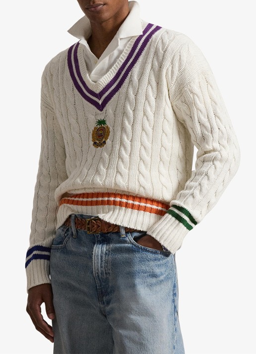 Ralph Lauren Kabelgebreide trui in linnenblend met logoborduring