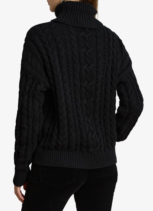 Ralph Lauren Kabelgebreide trui met col - achterkant 3 zwart