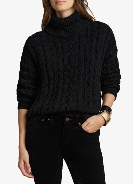 Ralph Lauren Kabelgebreide trui met col - detail zwart