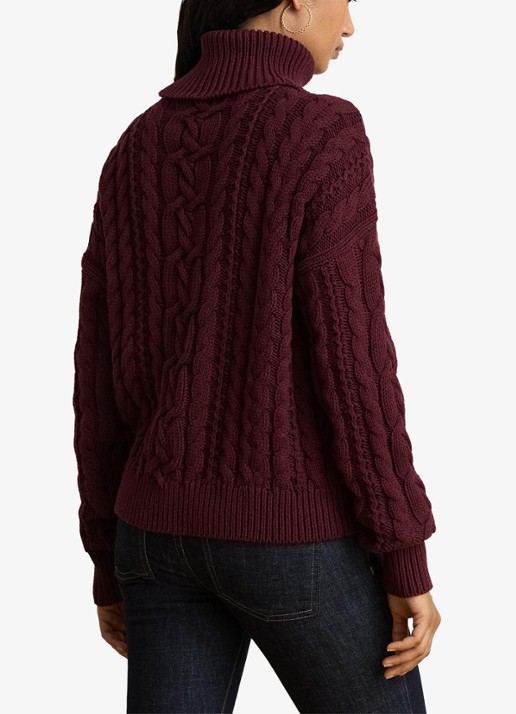 Ralph Lauren Kabelgebreide trui met col - achterkant 3 dark garnet / bordeauxrood