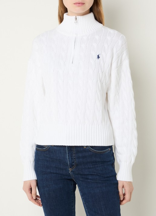 Ralph Lauren Kabelgebreide trui met halve rits en logo