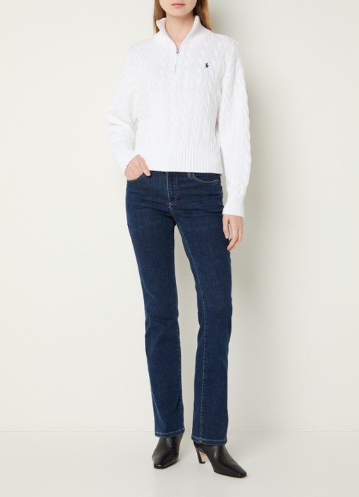 Ralph Lauren Kabelgebreide trui met halve rits en logo - voorkant 2 wit