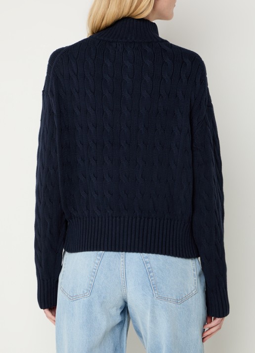 Ralph Lauren Kabelgebreide trui met halve rits en logo - achterkant 5 donkerblauw