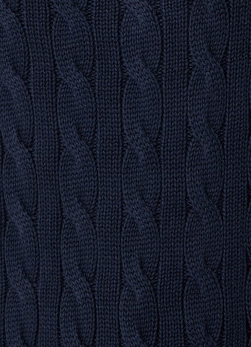 Ralph Lauren Kabelgebreide trui met halve rits en logo - detail 4 donkerblauw