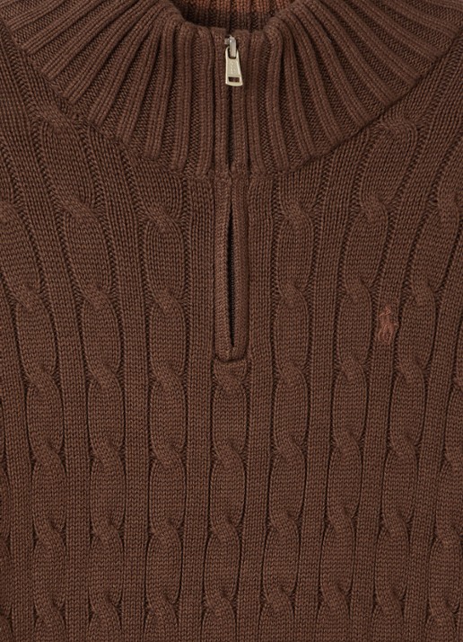 Ralph Lauren Kabelgebreide trui met halve rits - detail lichtbruin