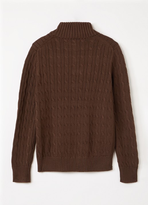 Ralph Lauren Kabelgebreide trui met halve rits - voorkant 3 lichtbruin