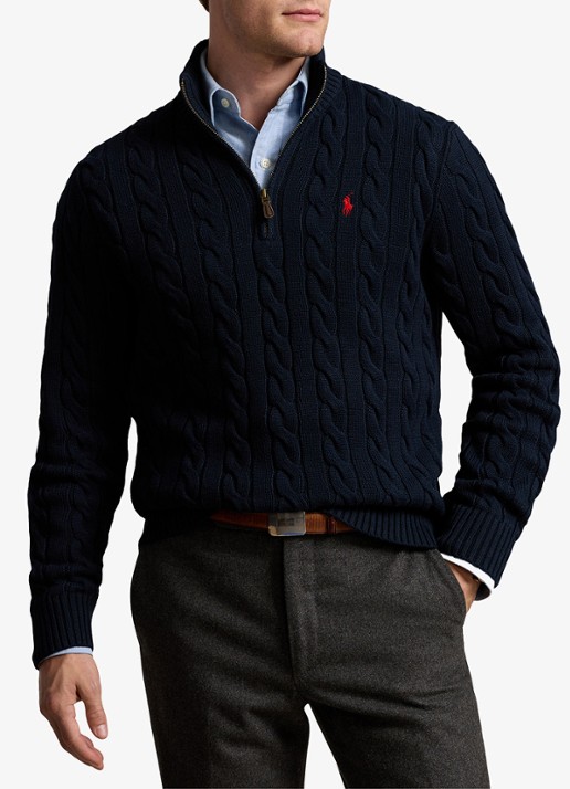 Ralph Lauren Kabelgebreide trui met halve rits - detail 3 donkerblauw