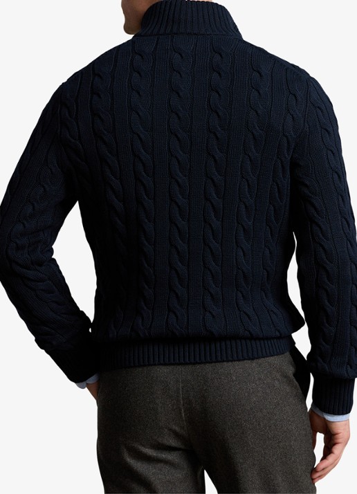 Ralph Lauren Kabelgebreide trui met halve rits - achterkant 2 donkerblauw