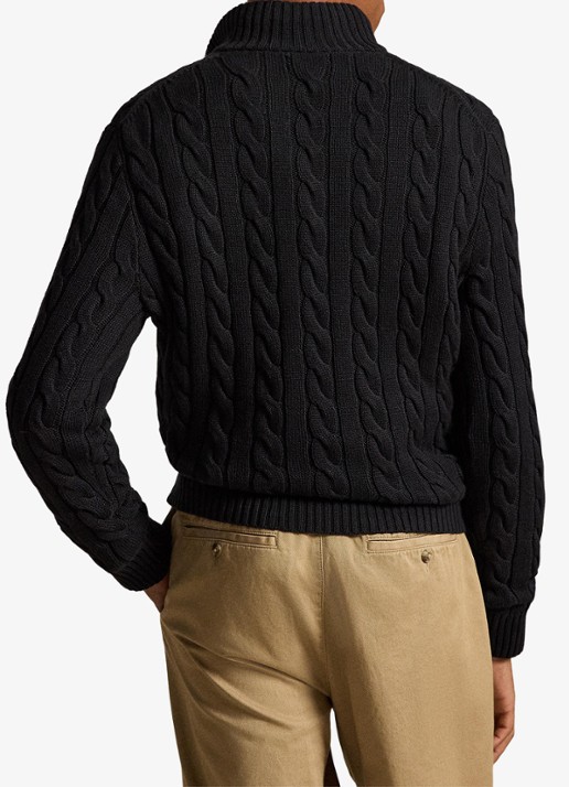 Ralph Lauren Kabelgebreide trui met halve rits - achterkant polo black / zwart