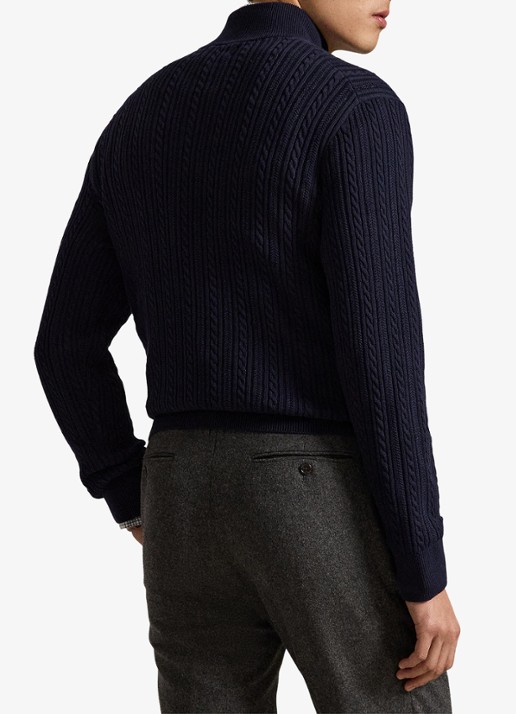 Ralph Lauren Kabelgebreide trui met halve rits - achterkant 3 donkerblauw