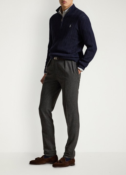 Ralph Lauren Kabelgebreide trui met halve rits - detail 4 donkerblauw