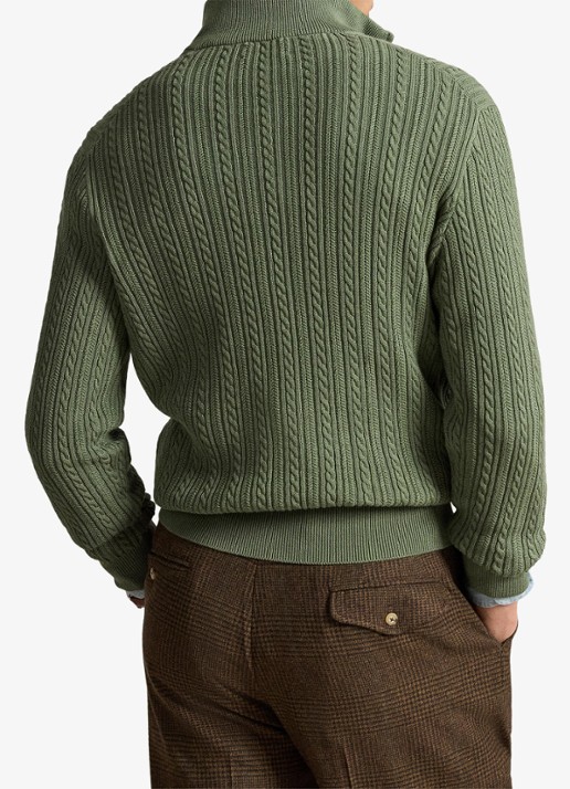 Ralph Lauren Kabelgebreide trui met halve rits - achterkant 3 cargo green / legergroen