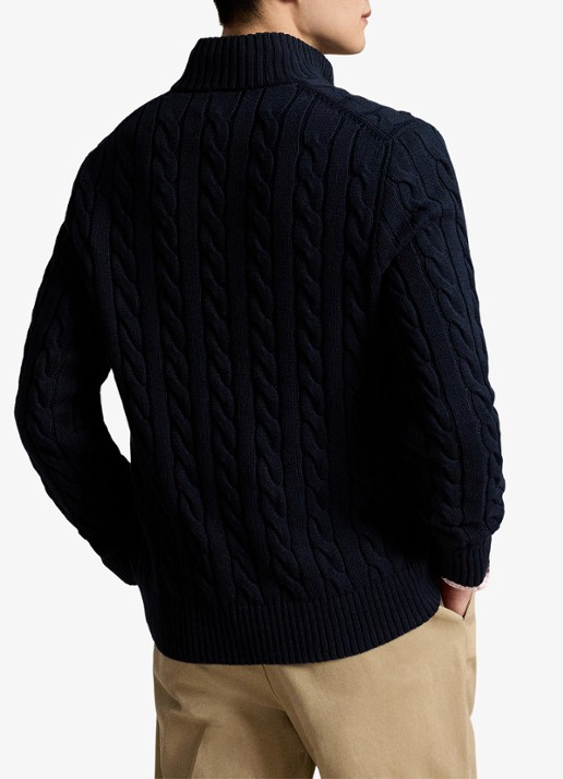Ralph Lauren Kabelgebreide trui met halve rits - achterkant 5 hunter navy / donkerblauw