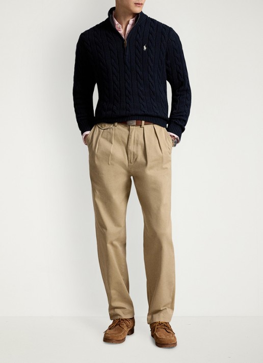 Ralph Lauren Kabelgebreide trui met halve rits - detail hunter navy / donkerblauw