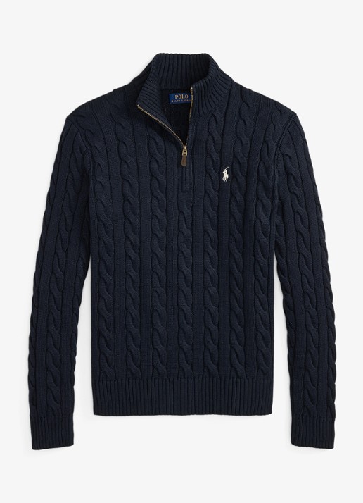 Ralph Lauren Kabelgebreide trui met halve rits - voorkant 3 hunter navy / donkerblauw