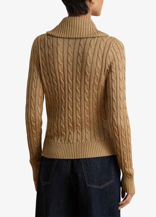 Ralph Lauren Kabelgebreide trui met kraag - achterkant 5 lauren camel / beige