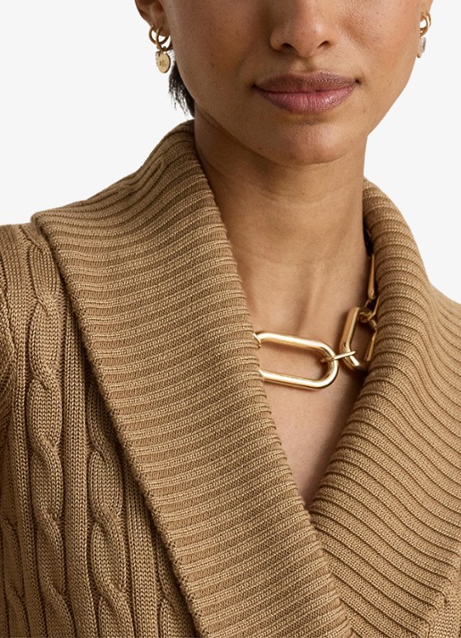 Ralph Lauren Kabelgebreide trui met kraag - detail 2 lauren camel / beige