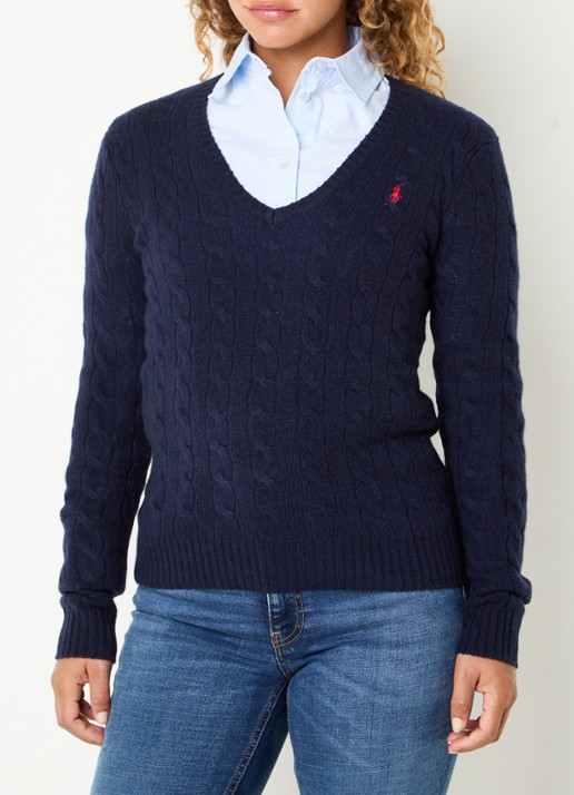 Ralph Lauren Kabelgebreide trui met logo borduring - detail 2 donkerblauw