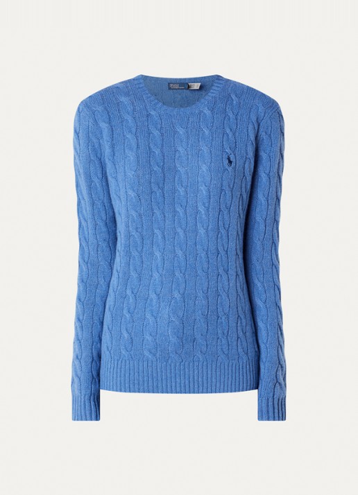 Ralph Lauren Kabelgebreide trui met logo - voorkant kobaltblauw