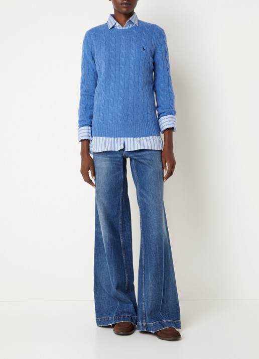 Ralph Lauren Kabelgebreide trui met logo - voorkant 2 kobaltblauw