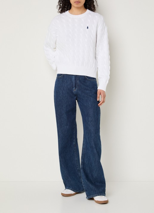 Ralph Lauren Kabelgebreide trui met logoborduring - voorkant 2 wit