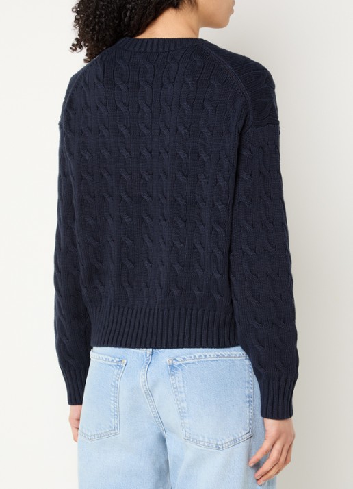 Ralph Lauren Kabelgebreide trui met logoborduring - achterkant 4 donkerblauw