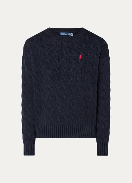 Ralph Lauren Kabelgebreide trui met logoborduring - voorkant donkerblauw