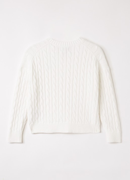 Ralph Lauren Kabelgebreide trui met logoborduring - voorkant 2 wit