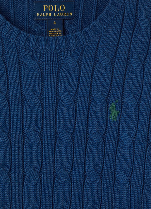 Ralph Lauren Kabelgebreide trui met logoborduring - detail kobaltblauw