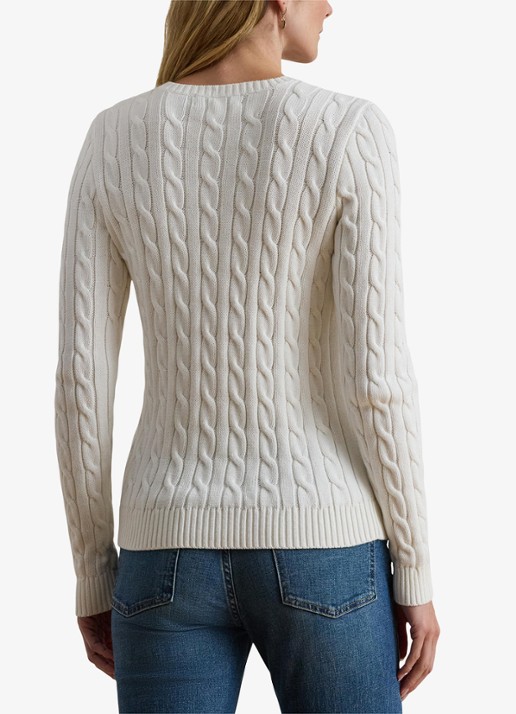 Ralph Lauren Kabelgebreide trui met logoborduring - achterkant 3 mascarpone cream / beige