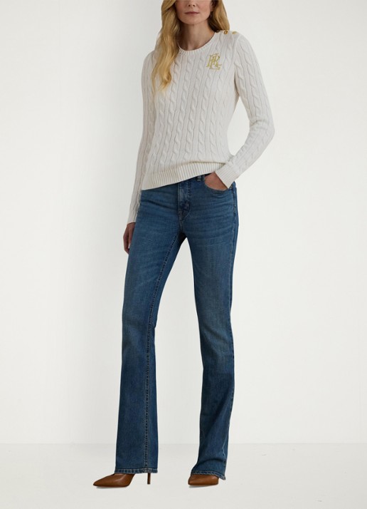 Ralph Lauren Kabelgebreide trui met logoborduring - voorkant 2 mascarpone cream / beige