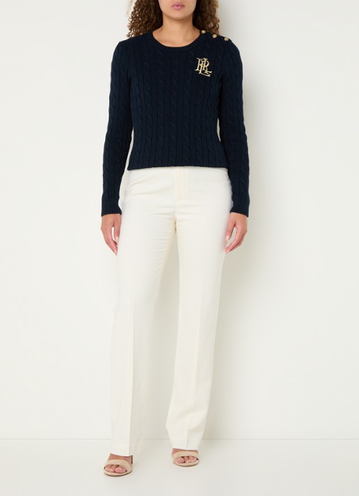 Ralph Lauren Kabelgebreide trui met logoborduring - voorkant 2 lauren navy / donkerblauw