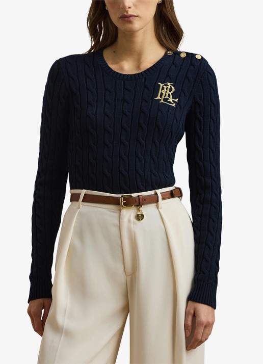 Ralph Lauren Kabelgebreide trui met logoborduring - detail 8 lauren navy / donkerblauw