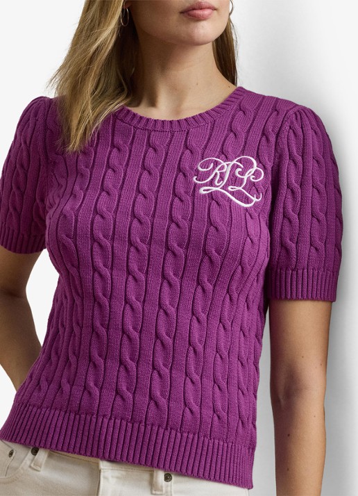 Ralph Lauren Kabelgebreide trui met logoborduring - detail 2 paars