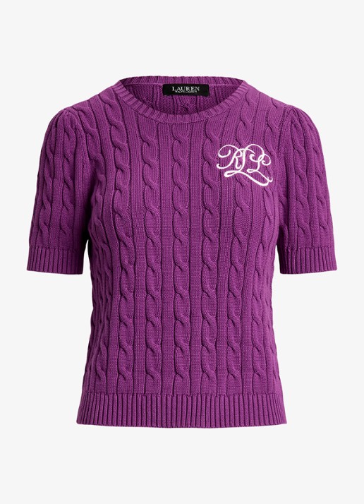 Ralph Lauren Kabelgebreide trui met logoborduring - voorkant 3 paars