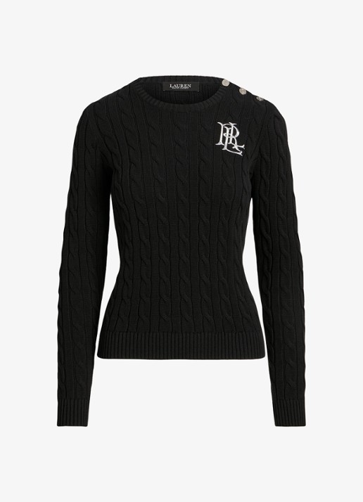 Ralph Lauren Kabelgebreide trui met logoborduring - voorkant 8 zwart