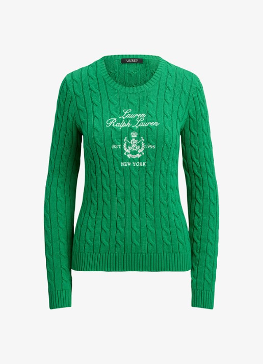 Ralph Lauren Kabelgebreide trui met logoborduring - voorkant 3 groen