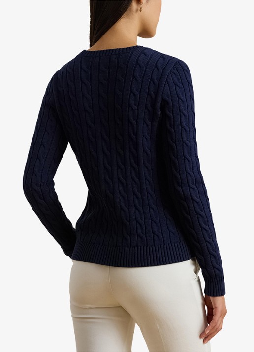 Ralph Lauren Kabelgebreide trui met logoborduring - achterkant donkerblauw