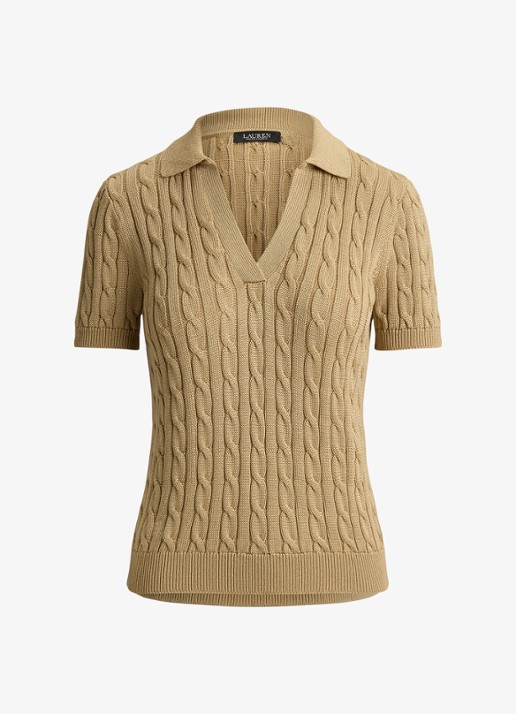 Ralph Lauren Kabelgebreide trui met logoborduring - voorkant birch tan / beige