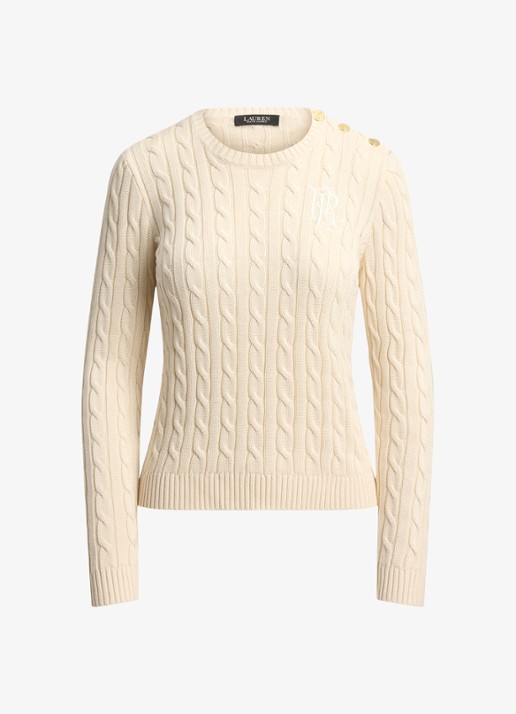 Ralph Lauren Kabelgebreide trui met logoborduring - voorkant mascarpone crème / crème