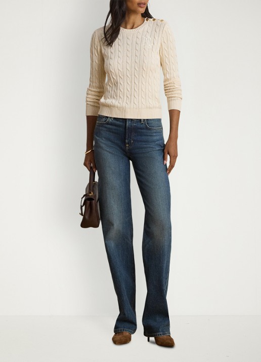 Ralph Lauren Kabelgebreide trui met logoborduring - voorkant 2 mascarpone crème / crème