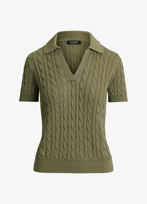 Ralph Lauren Kabelgebreide trui met logoborduring - voorkant 2 light agave / groen