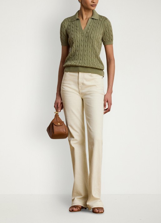 Ralph Lauren Kabelgebreide trui met logoborduring - voorkant 3 light agave / groen