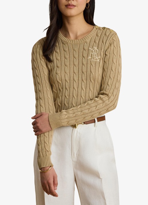 Ralph Lauren Kabelgebreide trui met logoborduring - detail 3 birch tan / beige