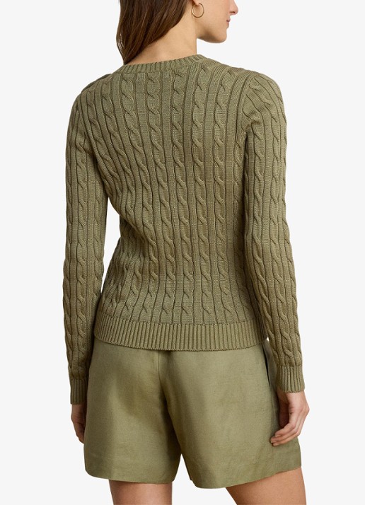 Ralph Lauren Kabelgebreide trui met logoborduring - achterkant 3 light agave / groen