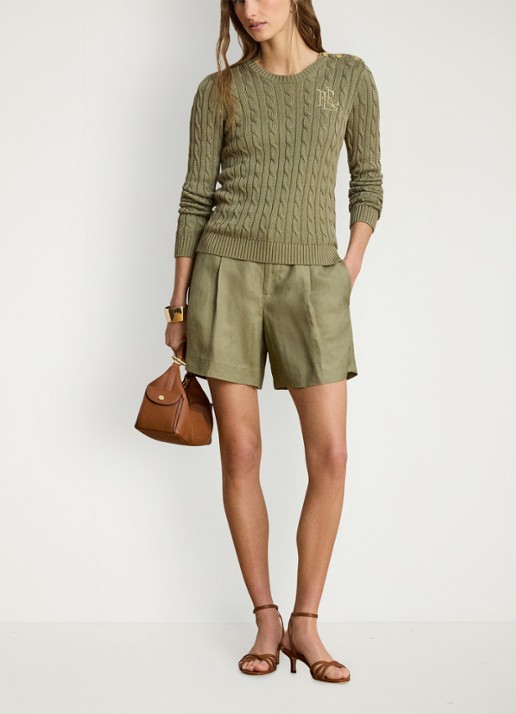 Ralph Lauren Kabelgebreide trui met logoborduring - voorkant 2 light agave / groen
