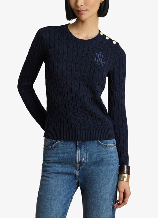 Ralph Lauren Kabelgebreide trui met logoborduring - detail lauren navy / blauw