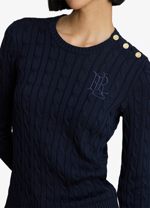 Ralph Lauren Kabelgebreide trui met logoborduring - detail 2 lauren navy / blauw