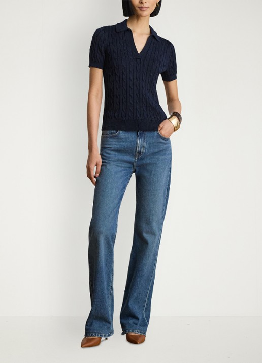 Ralph Lauren Kabelgebreide trui met logoborduring - voorkant 2 lauren navy / blauw